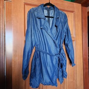 Tahari Chambray Wrap Top